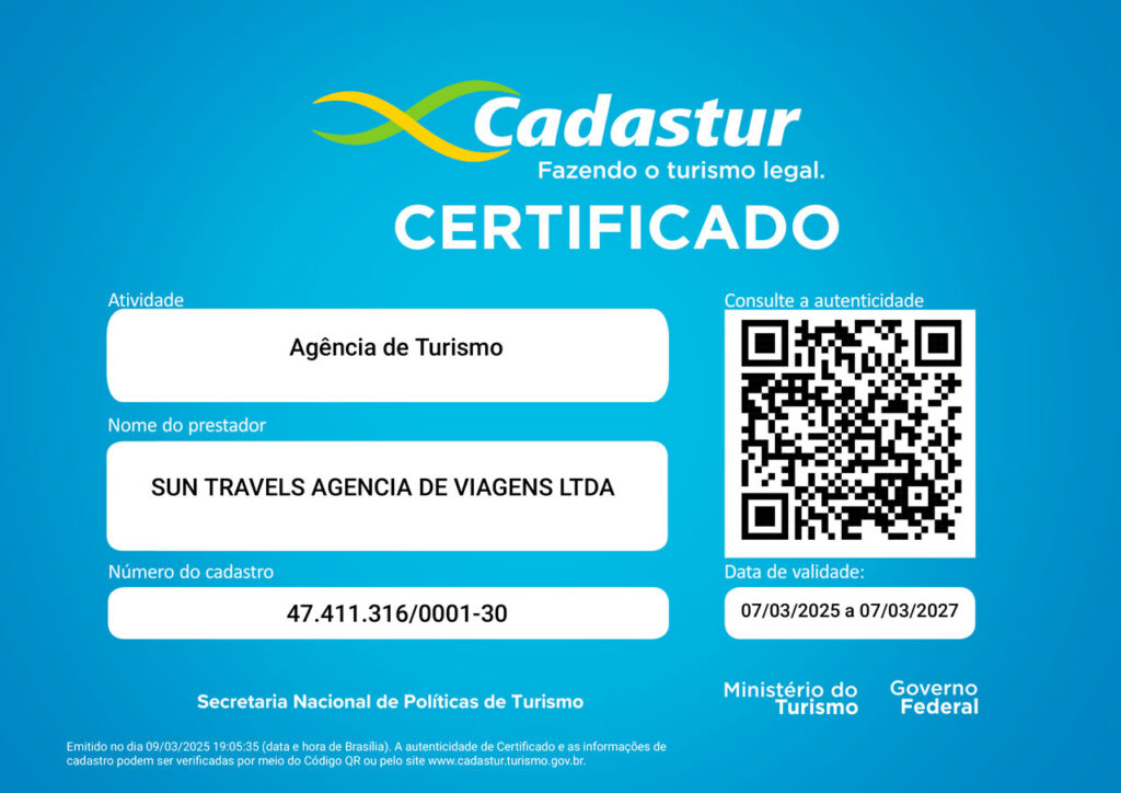 Cadastur Sun Travels. Segurança em sua viagem.